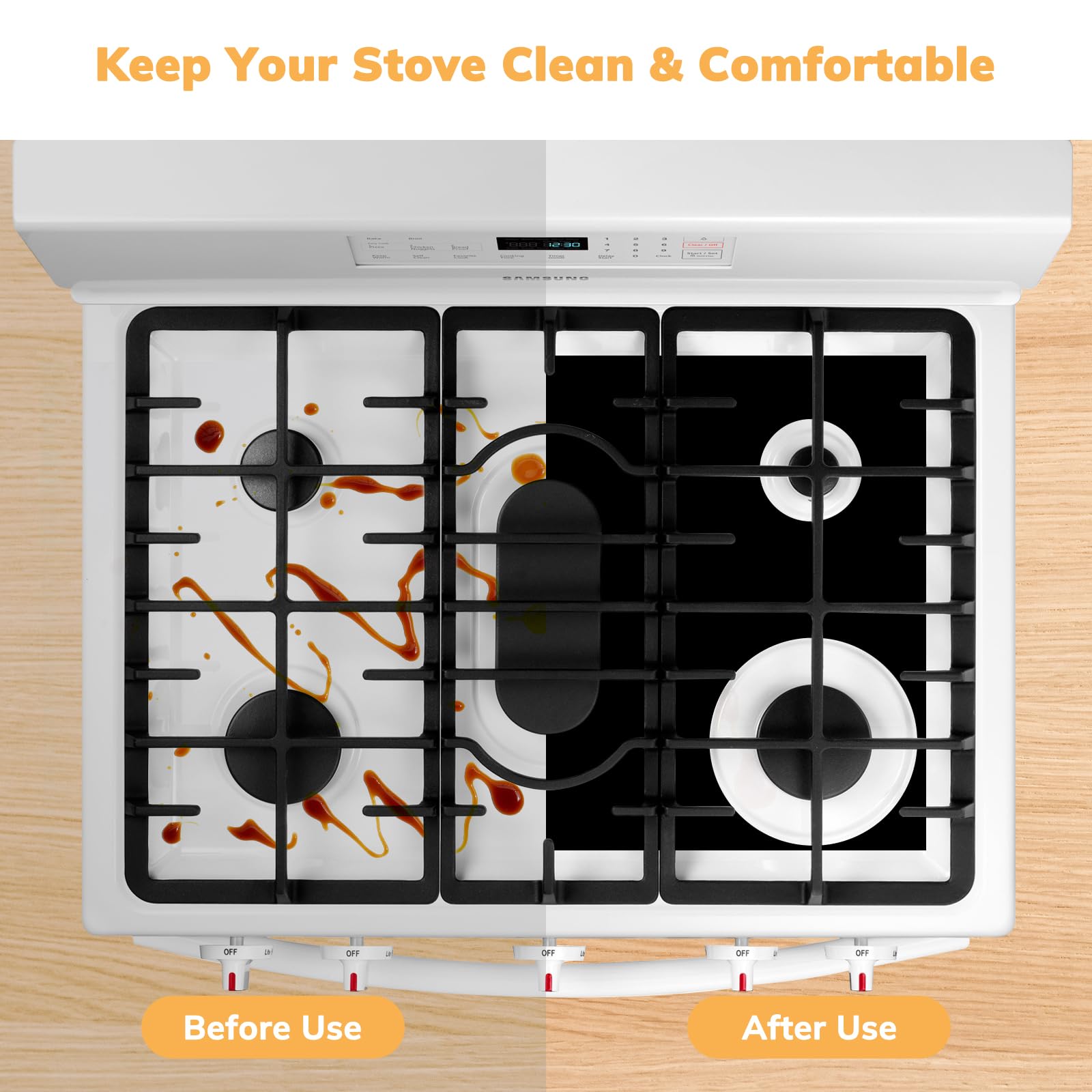 Stove Cover Gas Stove Top Protectors for Samsung Gas Range With 2 Pcs Gap Covers - Reusable Oven Stove Liners Mat Stove Non-Stick Washable Gas Stove Liners to Keep Stove Clean