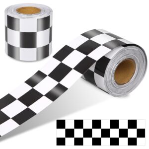 65 feet bulletin board borders, checkered flag decorative bulletin border, road race rolled blackboard straight trim borders back to school decoration for classroom and home