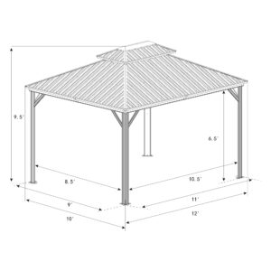 Kozyard 10'x12' Hardtop Gazebo - Permanent Metal Pavilion with Netting and Shaded Curtains for Patio, Backyard, and Deck - Galvanized Steel Outdoor Aluminum Canopy, Double Roof Gazebo (Brown)