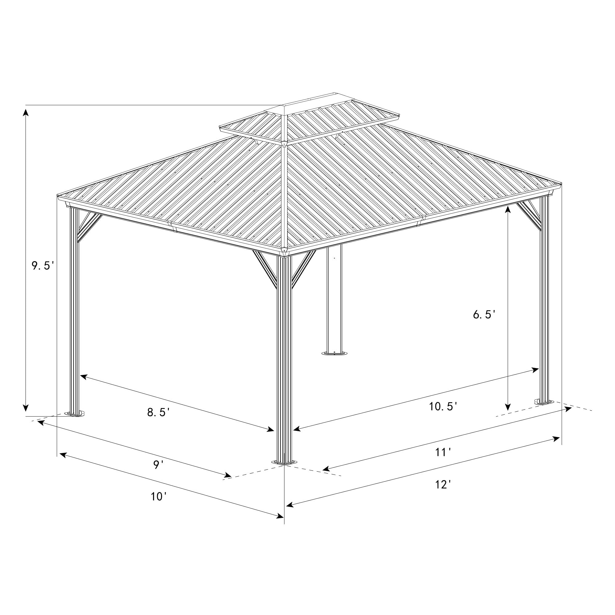 Kozyard 10'x12' Hardtop Gazebo - Permanent Metal Pavilion with Netting and Shaded Curtains for Patio, Backyard, and Deck - Galvanized Steel Outdoor Aluminum Canopy, Double Roof Gazebo (Brown)