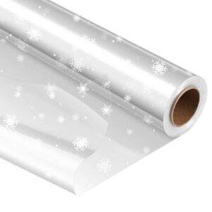 Choisyin Christmas Cellophane Wrap Roll,Clear Wrapping Paper Snowflake Plastic Paper Wrapper Large Transparent Wrapping Paper Wrap Film for Gift Basket Flower Food Christmas Decoration 16 inch x100 Ft