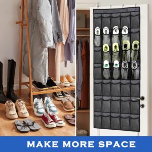 VEEBELL 35 Pocket Over The Door Shoe Organizer, Door Hanging Storage Shoe Holder Rack for Large Capacity Shoe Organizer for Men and Women Kids Closet Bedroom Bathroom (Black)