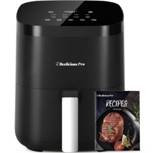 air fryer,beelicious® 8-in-1 smart compact 4qt air fryers,shake reminder,450°f digital airfryer with flavor-lock tech,tempered glass display,dishwasher-safe & nonstick,fit for 1-3 people,black