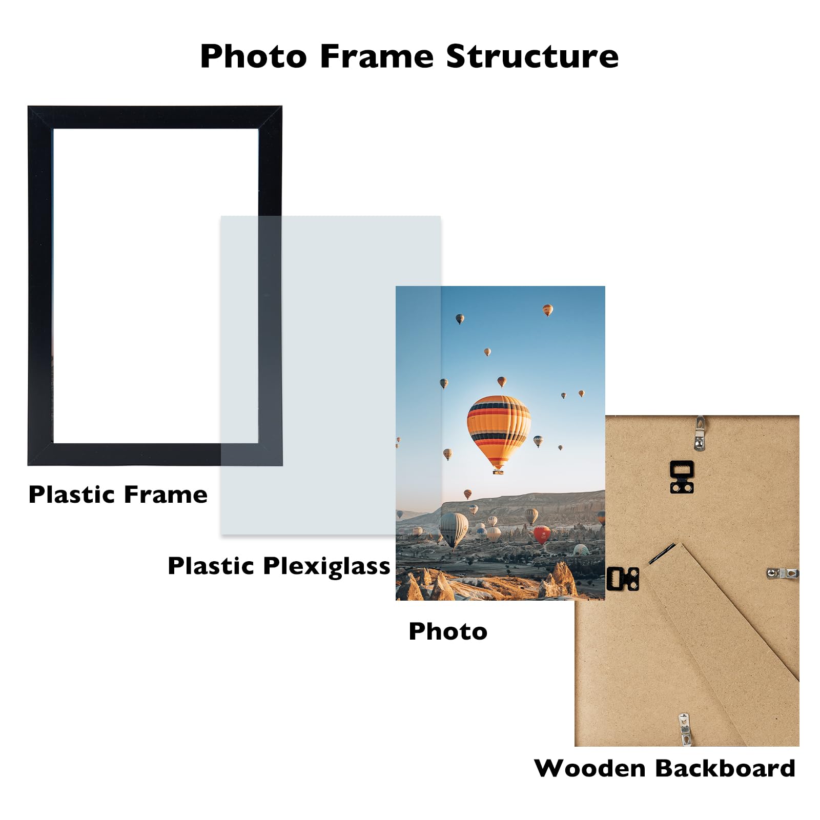 JCJMY 6x10 Picture Frame Black for Wall Hanging or Tabletop, Wall Mounting Horizontally or Vertically, 6 x 10 Wall Gallery Poster Photo Frame with Shatter Resistant Plexiglass, Black