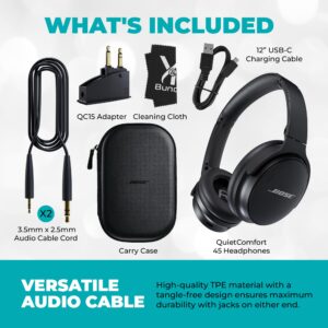 Bose QuietComfort Headphones Bundle with QC15 Airplane Jack Adapter and Cable -Wireless Over-Ear Bluetooth Bose Headphones - Noise Cancelling Headphones with Up to 24 Hours of Battery Life (Black)