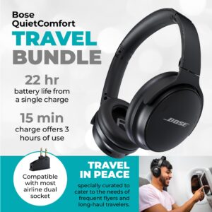 Bose QuietComfort Headphones Bundle with QC15 Airplane Jack Adapter and Cable -Wireless Over-Ear Bluetooth Bose Headphones - Noise Cancelling Headphones with Up to 24 Hours of Battery Life (Black)