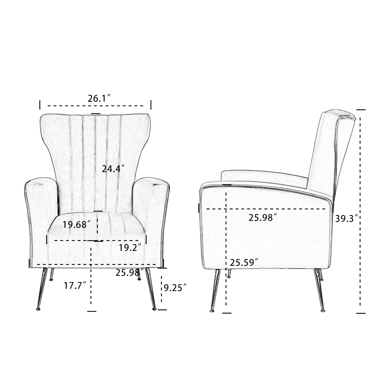 Gustonhon Velvet Accent Chair,Upholstered Wingback Armchair,Modern High Back Single Sofa,Comfy Leisure Upholstered Club Chair Padding Seat with Gold Metal Legs for Living Room Bedroom (Yellow)