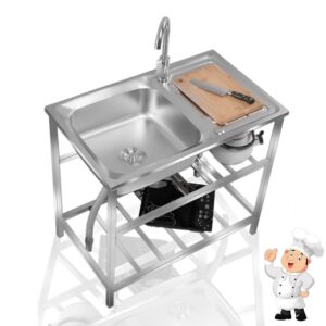 kadeux single bowl stainless steel sink, outdoor sink with faucet and drainboard, kitchen sink free standing with workbench, 1 compartment, for garden restaurant backyard (color : single cold)