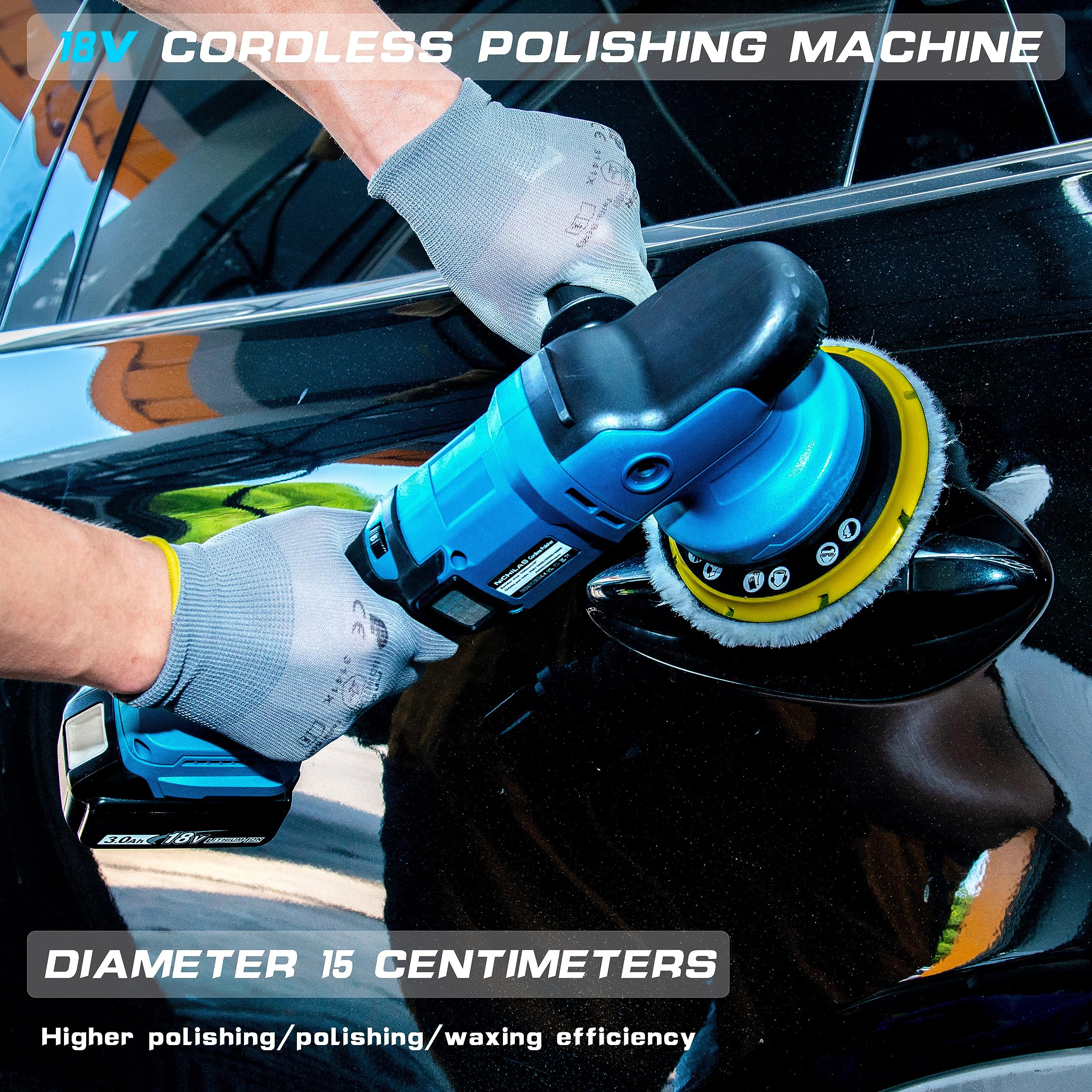 Cordless Car Polisher, 6 speeds Brushless Motor Handle Car Waxer with 150mm Work Disk, Compatible with Makita 18V Batteries (Battery Not Included)