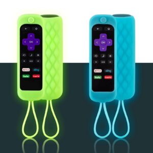 2 Pack Roku Remote Cover Silicone Protective Case for Roku TV TCL Roku 2/3/4/ Express/Premiere/Voice/Streaming Stick/Ultra RC280 Anti Slip Remote Sleeve Anti-lost Glow in The Dark (Glow Green + Blue)