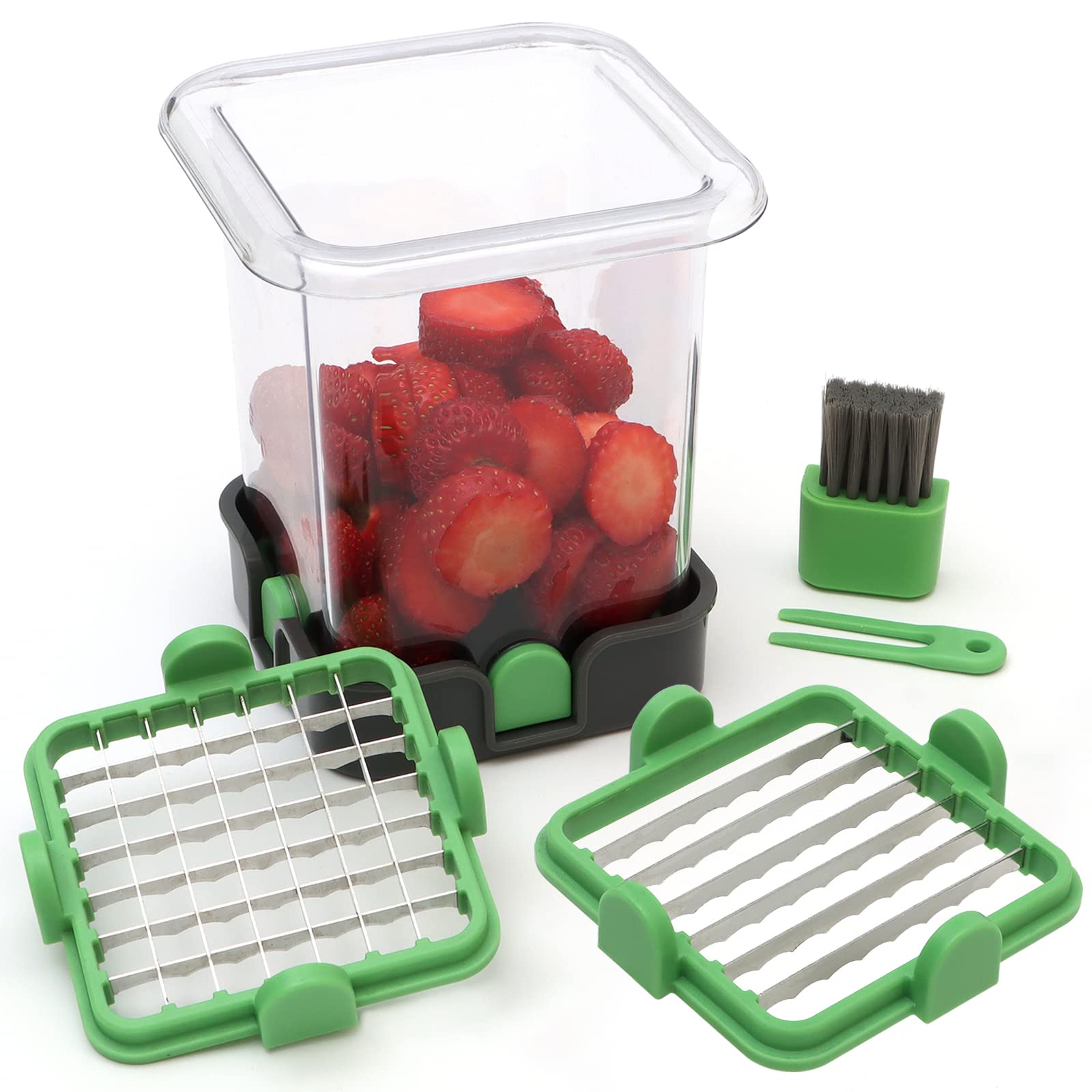 Vegetable Chopper - Vegetable Slicer - Fruit Chopper with Container - Pro Soft Food Chopper - Green Slicer Dicer Cutter - 2 Blades