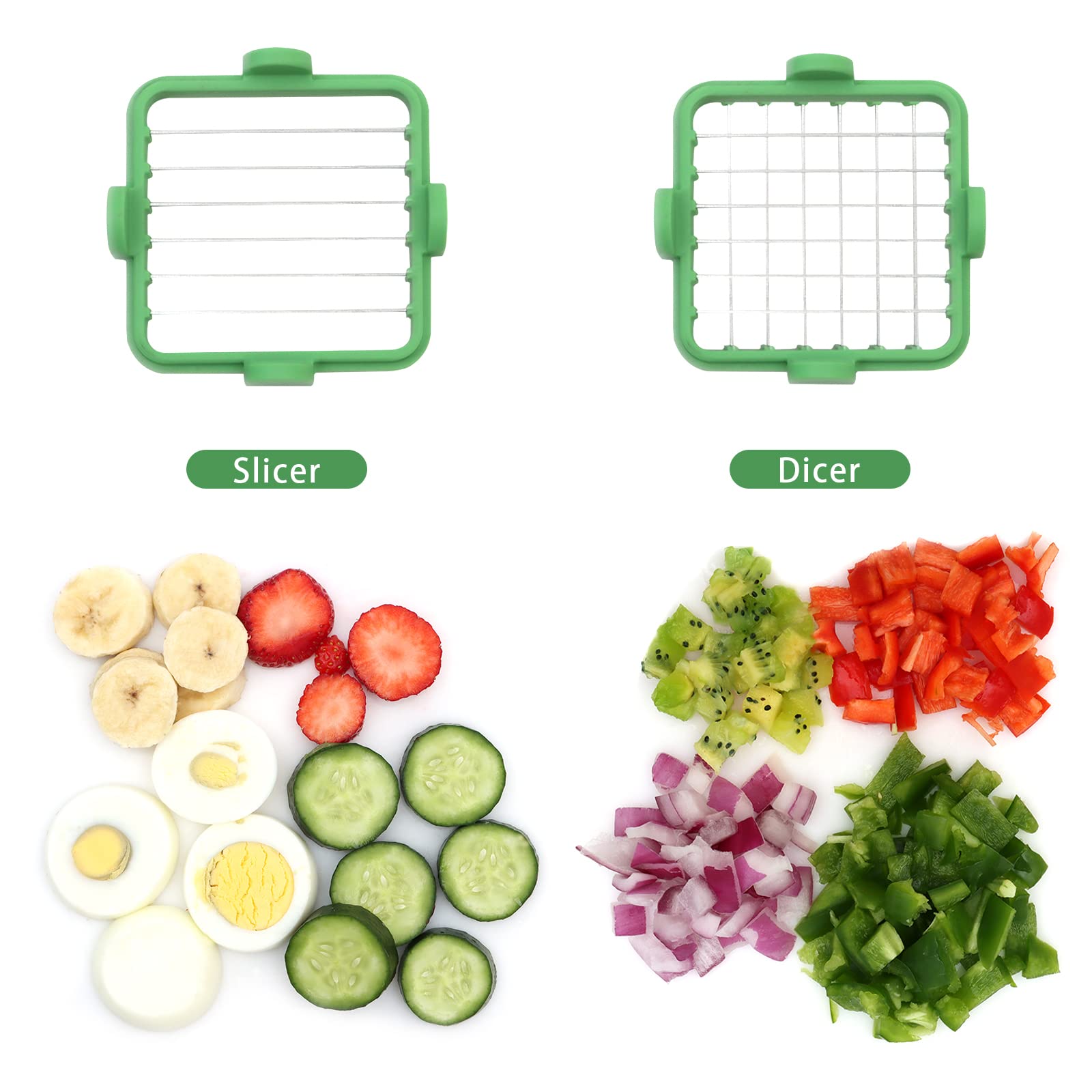 Vegetable Chopper - Vegetable Slicer - Fruit Chopper with Container - Pro Soft Food Chopper - Green Slicer Dicer Cutter - 2 Blades