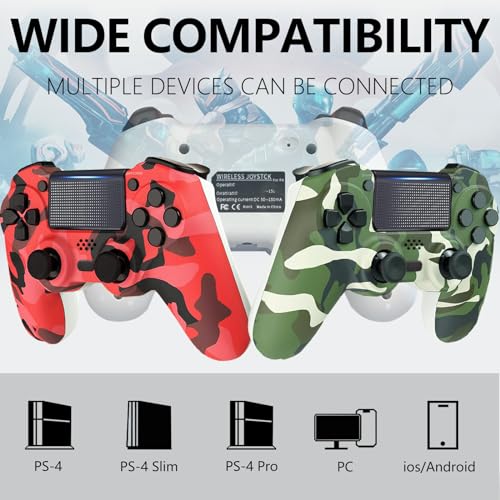 Dliaonew Wireless Controller for PS4, 2 Pack Remote Control Compatible with PS4/Slim/Pro with Dual Vibration/Audio/Six-axis Motion Sensor/Game Joystick - Camo Red + Camo Green