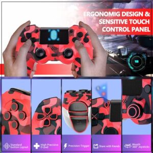 Dliaonew Wireless Controller for PS4, 2 Pack Remote Control Compatible with PS4/Slim/Pro with Dual Vibration/Audio/Six-axis Motion Sensor/Game Joystick - Camo Red + Camo Green