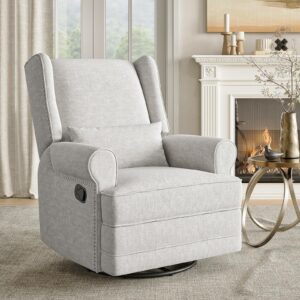 fansafurn recliner comfy upholstered glider lumbar pillow and footrest, swivel rocking chair for living room, grey