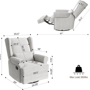 FansaFurn Recliner Comfy Upholstered Glider Lumbar Pillow and Footrest, Swivel Rocking Chair for Living Room, Grey