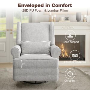 FansaFurn Recliner Comfy Upholstered Glider Lumbar Pillow and Footrest, Swivel Rocking Chair for Living Room, Grey