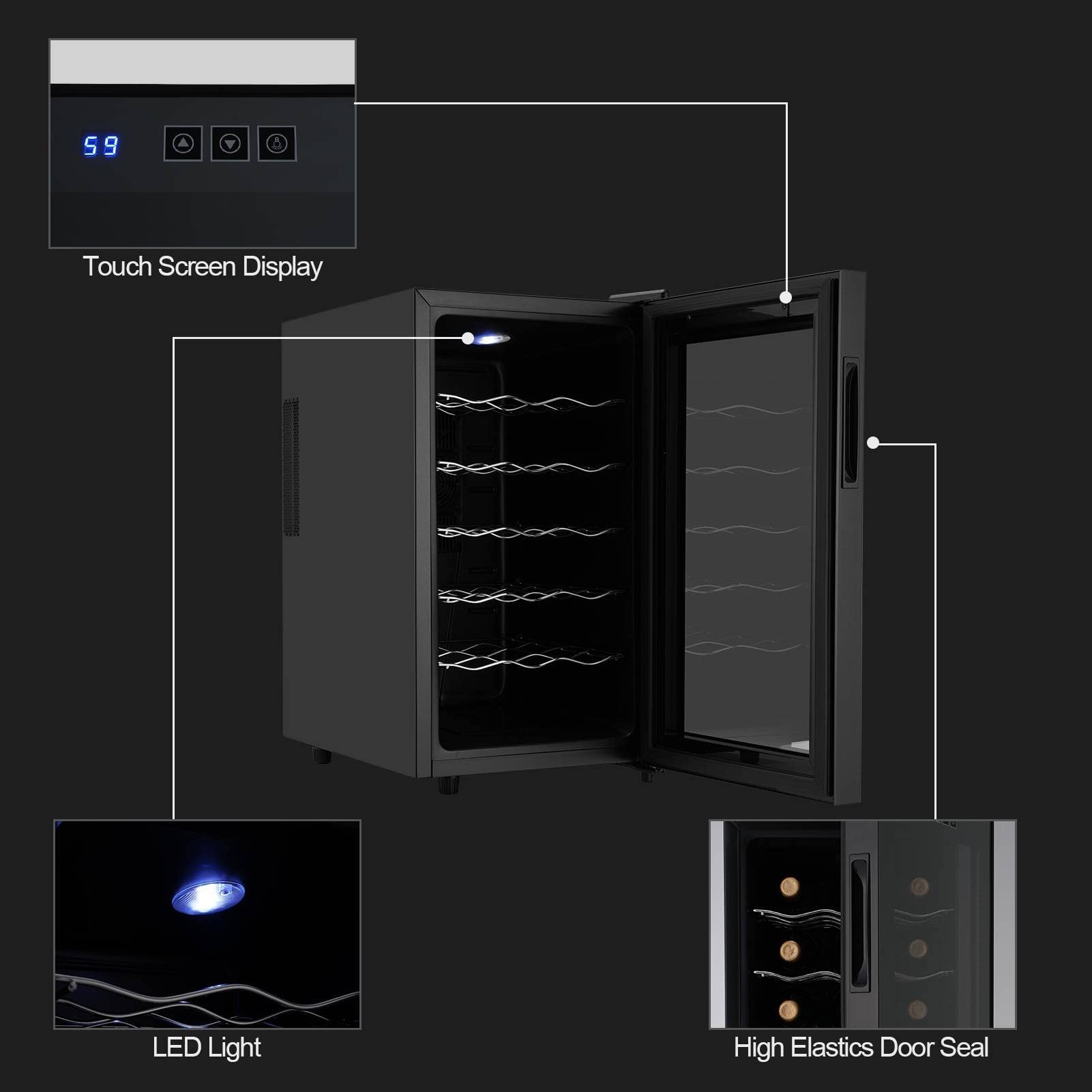 JINJUNYE 15-18 Bottle Wine Fridge, Wine Cooler with Temperature Control, Wine Refrigerator Glass Door for Red White Wine, Champagne, Sparking, Beer, Gift for Wine Lover