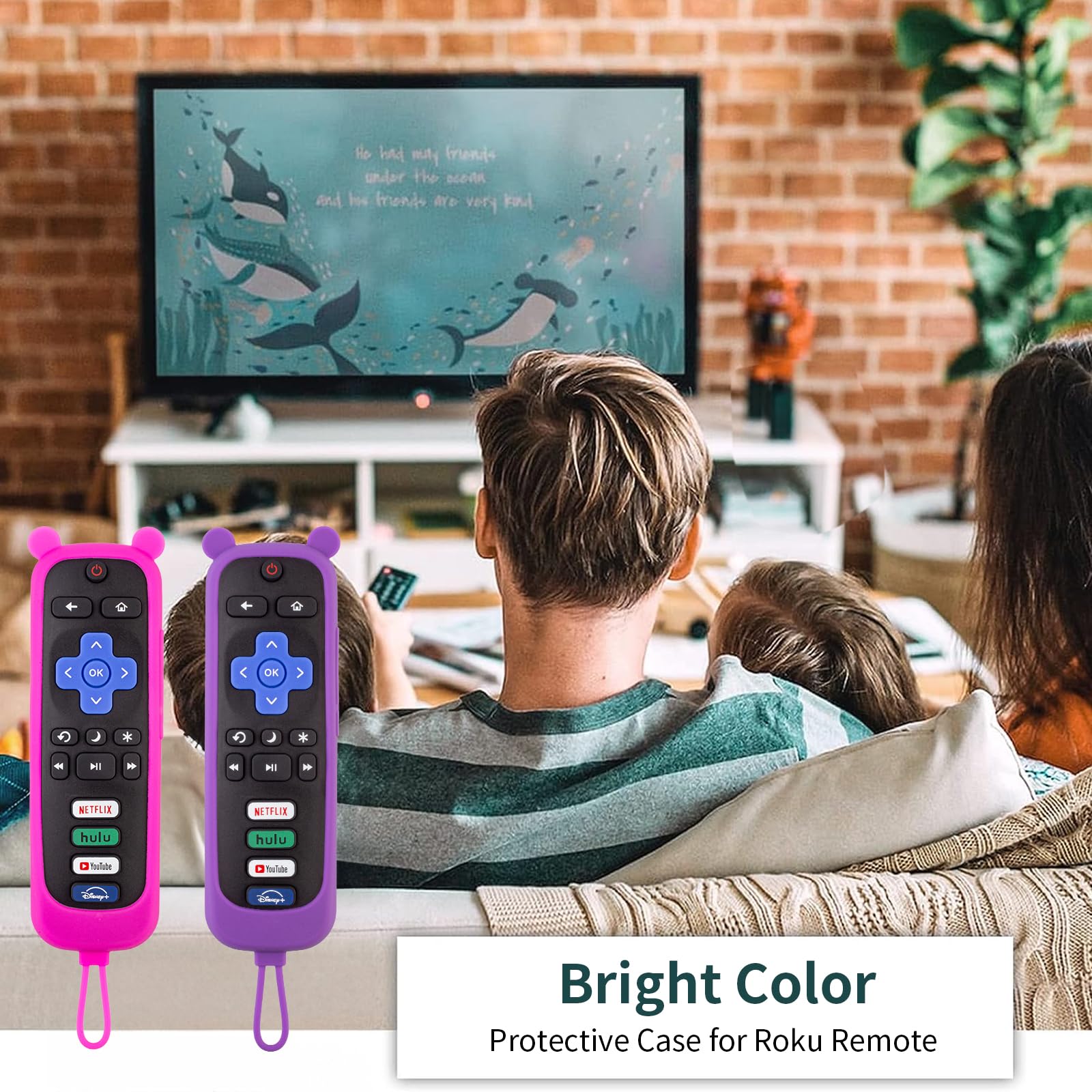 2 Pack Cute Roku Remote Cover, Silicone Protective Case for Roku TV TCL Roku 2/3/4 /Express/Premiere/Voice/Streaming Stick/Ultra RC280 Anti Slip Remote Sleeve Skin (Purple not Glow + Pink not Glow)