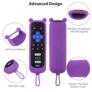 2 Pack Cute Roku Remote Cover, Silicone Protective Case for Roku TV TCL Roku 2/3/4 /Express/Premiere/Voice/Streaming Stick/Ultra RC280 Anti Slip Remote Sleeve Skin (Purple not Glow + Pink not Glow)