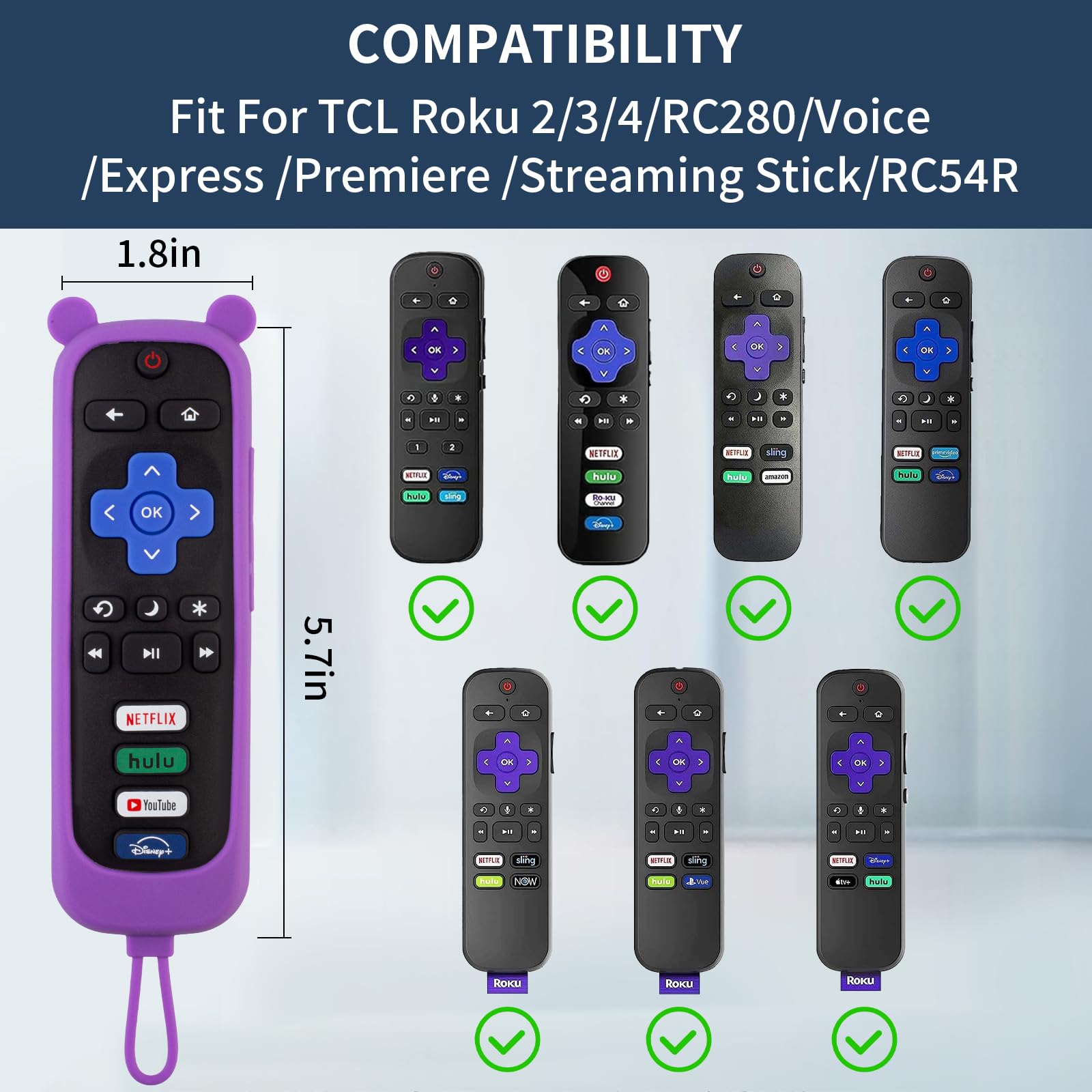 2 Pack Cute Roku Remote Cover, Silicone Protective Case for Roku TV TCL Roku 2/3/4 /Express/Premiere/Voice/Streaming Stick/Ultra RC280 Anti Slip Remote Sleeve Skin (Purple not Glow + Pink not Glow)