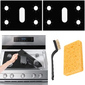 stove burner covers gas stove protectors for samsung lg gas range, reusable gas stove covers, non-stick washable stove liner, stove covers heat resistant protectors for kitchen/cooking (0.4mm, 2pack)