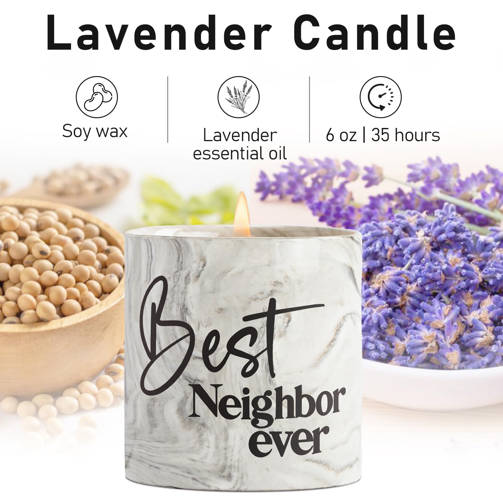 Best Neighbor Ever Gifts-6 oz Scented Candle Lavender Hello Neighbor Gifts for Neighbors New Neighbor Welcome Gift Funny Candles Goodbye Moving Housewarming Presents for New House for Neighbor