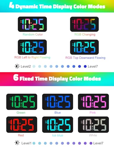 Mesqool Digital Alarm Clock with Bed Shaker & RGB LED Display - Loud for Heavy Sleepers, 7-Color Night Light & Dimmer, Easy Set for Kids, Teens, Elders & Hearing Impaired