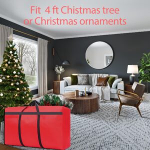 HikooLSS Small Christmas Tree Storage Bag 4Ft/5Ft Heavy Duty Reusable 600D Oxford Fabric Waterproof Dustproof Xmas Tree Bag/Container/Holder for Short Artificial Christmas Tree(39" X 12" X 24") Red