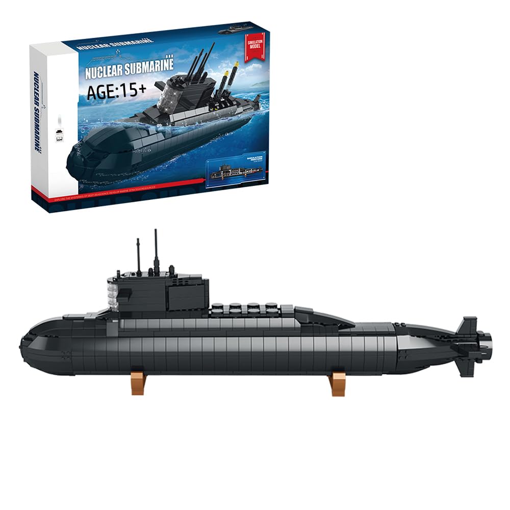 Nuclear Submarine Building Block Sets - Military Submarine Toys with Lights, WW2 History Collectible Home Room Decor Battleship Construction Set Gifts for Boys Teens Adults