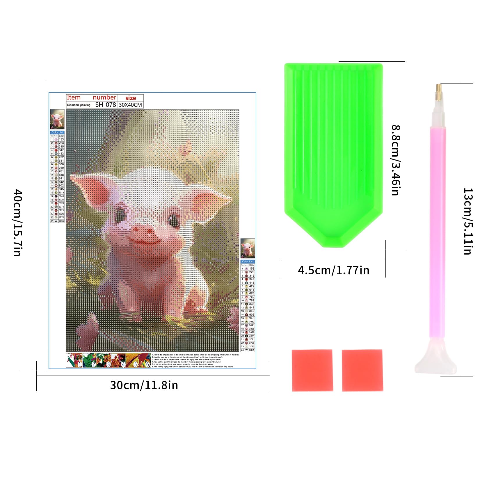 5D DIY Diamond Drawing Kit, Digital Drawing Kit,Cartoon Pink Fat Pig Crystal Rhinestone Diamond Embroidery Art Pictures, DIY Craft Supplies for Adults, Children, Home, Wall Decoration - 12*16 In