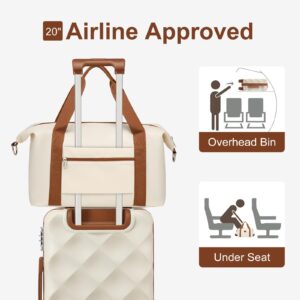 Somago 20 inch Carry On Luggage with Weekender Overnight Bag ABS Hardside Spinner Suitcase Built-In TSA Lock YKK Zipper，Beige