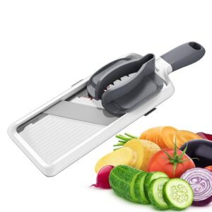 zkiron multi handheld mandoline slicer - adjustable stainless steel blade, comfort grip, safety features, easy to clean, ideal for speedy slicing of fruits and vegetables (gray)