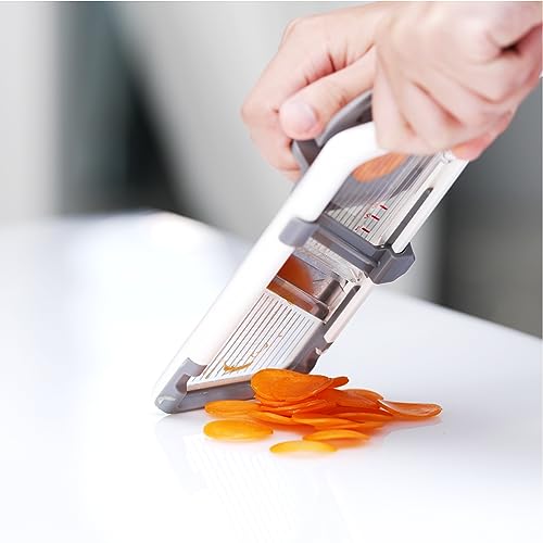 ZKIRON Multi Handheld Mandoline Slicer - Adjustable Stainless Steel Blade, Comfort Grip, Safety Features, Easy to Clean, Ideal for Speedy Slicing of Fruits and Vegetables (Gray)