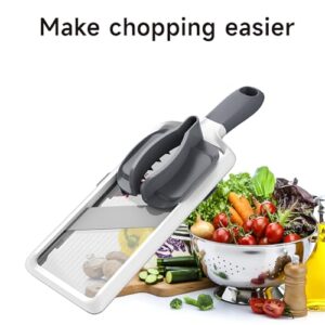 ZKIRON Multi Handheld Mandoline Slicer - Adjustable Stainless Steel Blade, Comfort Grip, Safety Features, Easy to Clean, Ideal for Speedy Slicing of Fruits and Vegetables (Gray)