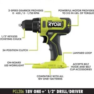 RYOBI ONE+ 18V Cordless 1/2 in. Drill/Driver Kit with (1) 1.5 Ah Battery and Charger (Renewed)