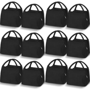 Chunful 12 Pcs Insulated Lunch Bags Bulk for Kids Women Adult Reusable Lunch Tote Bag Waterproof with Aluminum(Black)