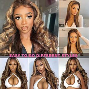 WOWQUEEN Ombre Lace Front Wig Human Hair 4/27 Highlight Honey Blonde 13x4 HD Transparent Lace Front Wigs Human Hair Pre Plucked Colored Glueless Body Wave Frontal Wigs for Women 180% Density 26 Inch