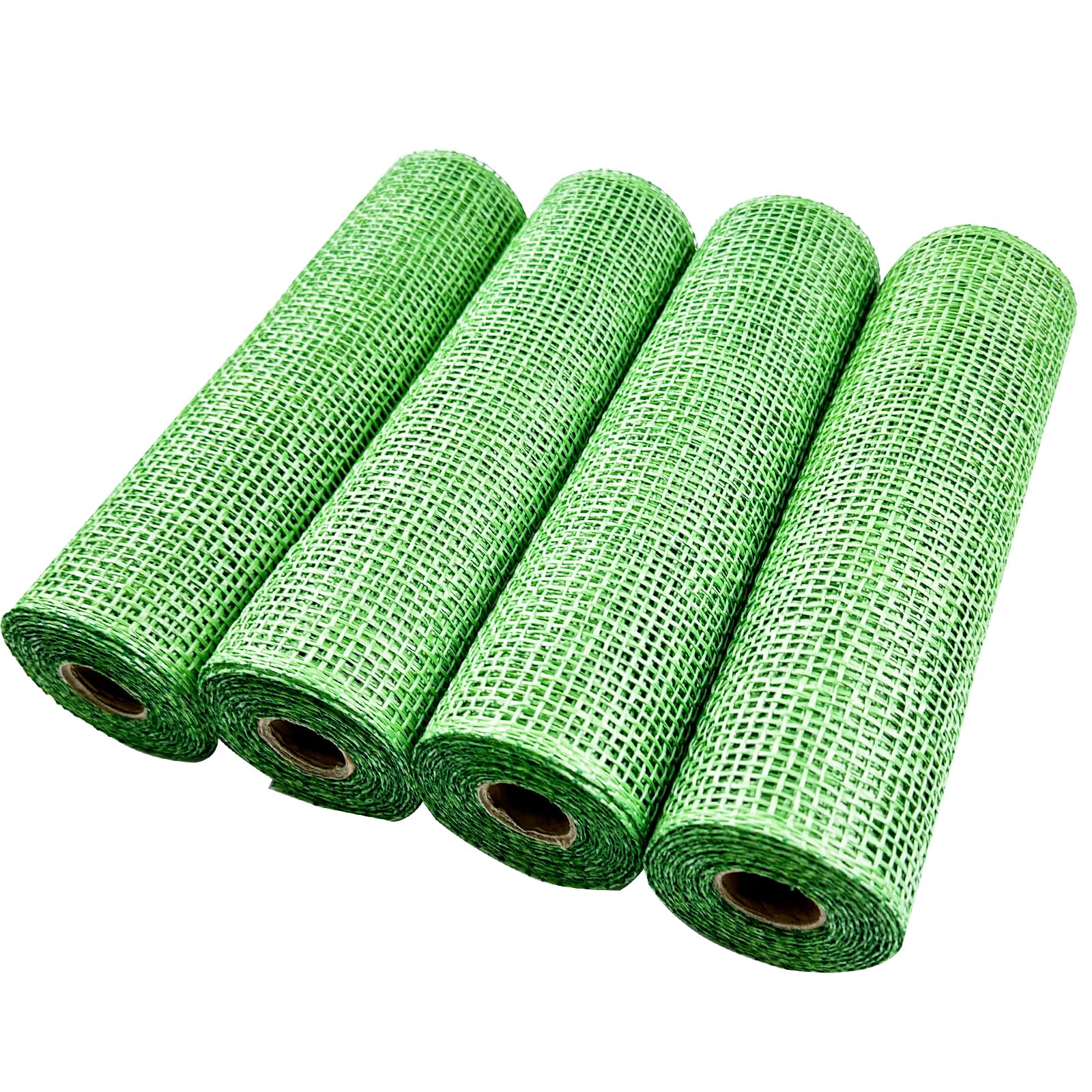 4 Rolls Poly Burlap Mesh 10 inch, Poly Burlap Deco mesh Rolls Green for Christmas Decoration, Wreath Making,DIY Party Wrapping Craft