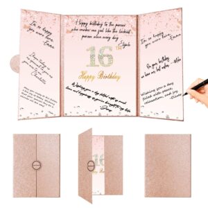 Crenics Sweet 16 Birthday Decorations, Creative Rose Gold 16th Birthday Guest Book Alternative, Large 16th Birthday Signature Book 12" x 18", Great 16 Years Old Birthday Gifts for Girls