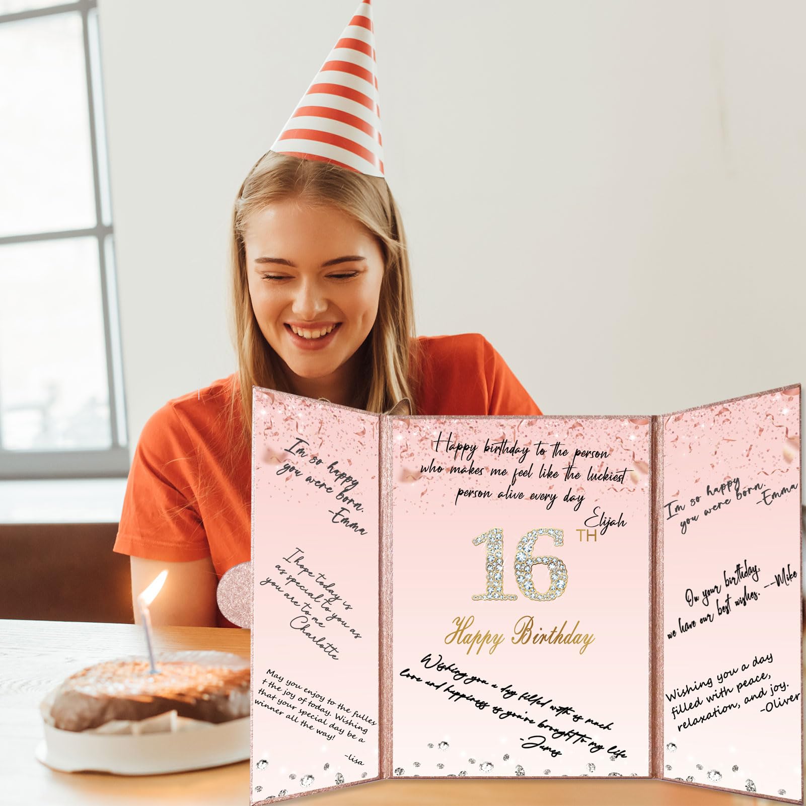 Crenics Sweet 16 Birthday Decorations, Creative Rose Gold 16th Birthday Guest Book Alternative, Large 16th Birthday Signature Book 12" x 18", Great 16 Years Old Birthday Gifts for Girls