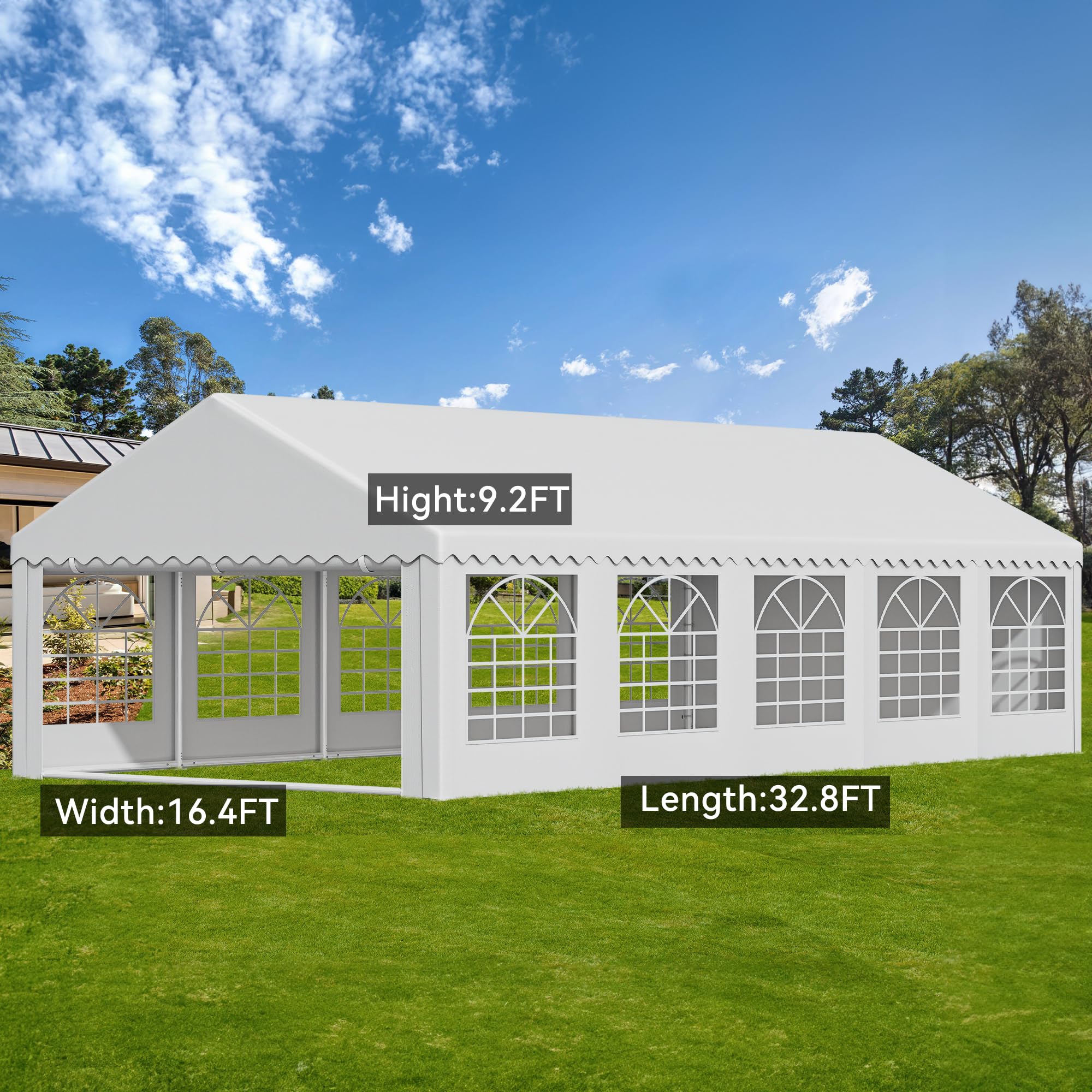 YITAHOME 16x32FT Party Tent Heavy Duty PVC Wedding Event Shelters White Upgraded Galvanized Ripple Canopy with Large Roof Removable Sidewalls & 3 Storage Bags 600D Oxford Commercial