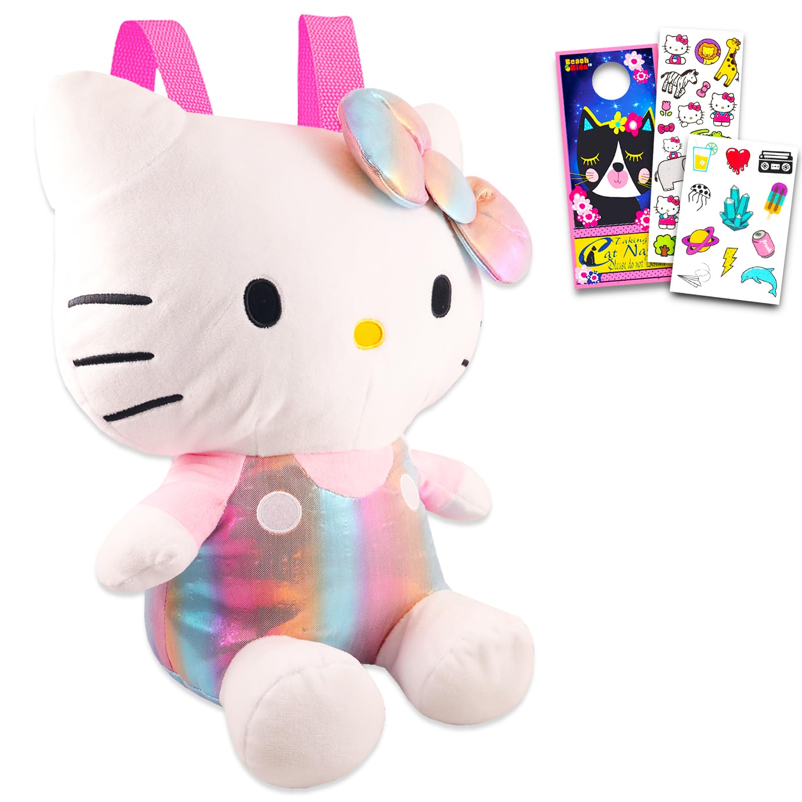 Hello Kitty Plush Backpack for Girls - Hello Kitty Gift Bundle with Hello Kitty Plushie with Adjustable Straps Plus Stickers, Tattoos and More | Hello Kitty Backpack Set