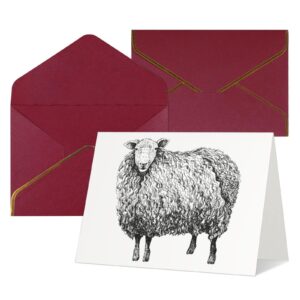 vintage sketch sheep alpaca thank you cards with envelopes, blank greeting note cards with envelopes blank inside, funny birthday cards for women men, thank you card for wedding business,graduation