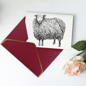 Vintage Sketch Sheep Alpaca Thank You Cards With Envelopes, Blank Greeting Note Cards With Envelopes Blank Inside, Funny Birthday Cards For Women Men, Thank You Card For Wedding Business,Graduation