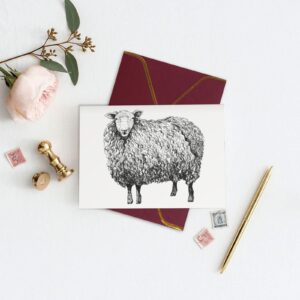 Vintage Sketch Sheep Alpaca Thank You Cards With Envelopes, Blank Greeting Note Cards With Envelopes Blank Inside, Funny Birthday Cards For Women Men, Thank You Card For Wedding Business,Graduation