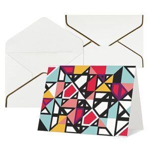 vintage colorful square triangles diamond thank you cards with envelopes, blank greeting note cards with envelopes blank inside, funny birthday cards for women men, thank you card for wedding business,graduation