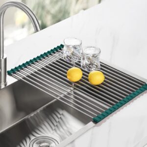 Tomorotec Stainless Steel Roll Up Dish Drying Rack, Foldable Over The Sink Rolling Drainer Rack, Multipurpose Kitchen Gadget Draining Caddy Organizer, Space Saving Sink Accessory Storage Shelf Holder