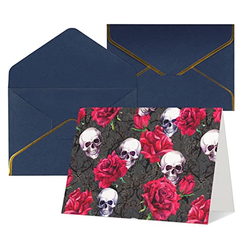 PAILON Skulls Rose Flowers Thank You Cards With Envelopes, Blank Greeting Note Cards With Envelopes Blank Inside, Funny Birthday Cards For Women Men, Thank You Card For Wedding Business,Graduation