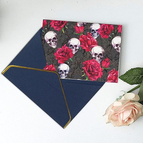 PAILON Skulls Rose Flowers Thank You Cards With Envelopes, Blank Greeting Note Cards With Envelopes Blank Inside, Funny Birthday Cards For Women Men, Thank You Card For Wedding Business,Graduation